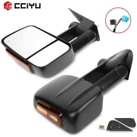 CCIYU Tow Mirror LH Left RH Right Chrome Towing Mirror Compatible with 2003-2006 for Chevy Silverado 3500/Suburban 1500/2500 Tahoe 1500 HD with Power Adjusted Heated Turn Singal Manual Folding