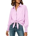 thumbnail image 2 of Tqcoqu Women's Striped Button Down Shirt,Smocked Cuff Pocket Casual Long Sleeve Blouse,Hot Pink Women's S-XXXL, 2 of 9