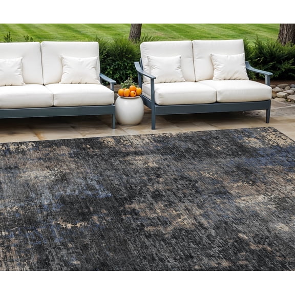HomeRoots 587894 9 x 12 ft. Abstract Washable Indoor & Outdoor Rectangle Area Rug, Charcoal, Gray & Silver