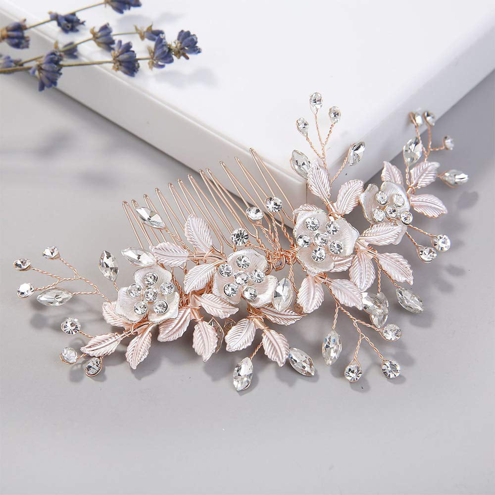 Rose Gold Bridal Wedding Hair Comb, Rhinestone Pearl Flower And Leaf Bridal  Comb Handmade Bridal Hair Accessories, Suitable For Ladies And Girls  Wedding Hair Accessories 