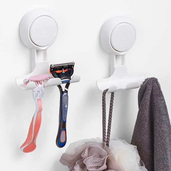 Soporte de maquinilla de afeitar LEVERLOC para ducha, paquete de 2 unidades, ventosa, blanco