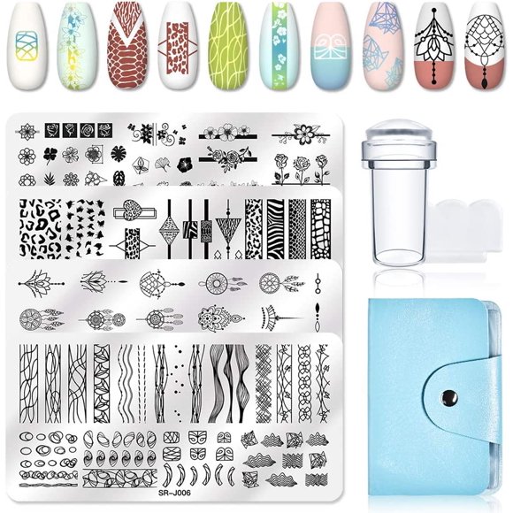 UTAH-Nails Art Stamping Plate Scraper Stamper Set Nail plate Template Image Plate,4pcs Nail Stamping Plates+1 Stamper+1 Scraper+1 Storage Bag (Set-1)