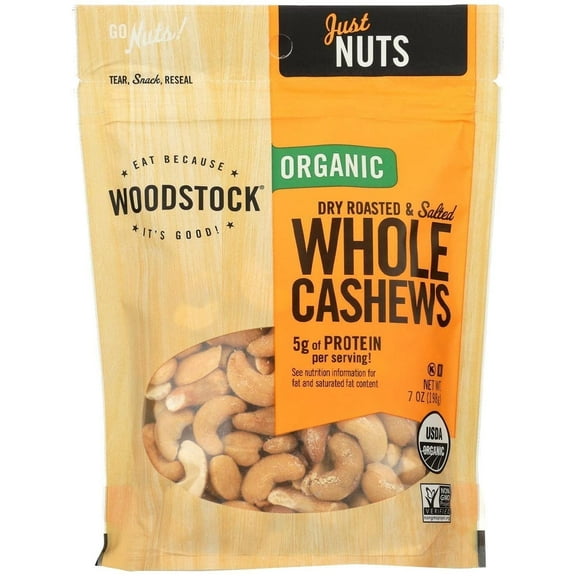 Woodstock Organic Dry Roasted and Salted Whole Cashews -- 7 oz