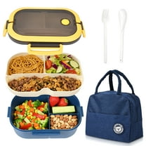 Bento Lunch Box Set - 2 Stackable Containers for Adults, lunch box for women- Includes Lunch Bag, Leak-Proof and BPA-Free - Built-in Utensil Set - Dishwasher Safe (Blue)