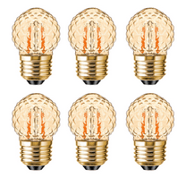 G40 LED Amber Bulbs 1W, E26 Base Night Lights, 2200K Warm White Edison Style, 10W Equivalent, Pineapple Glass, 6-pack