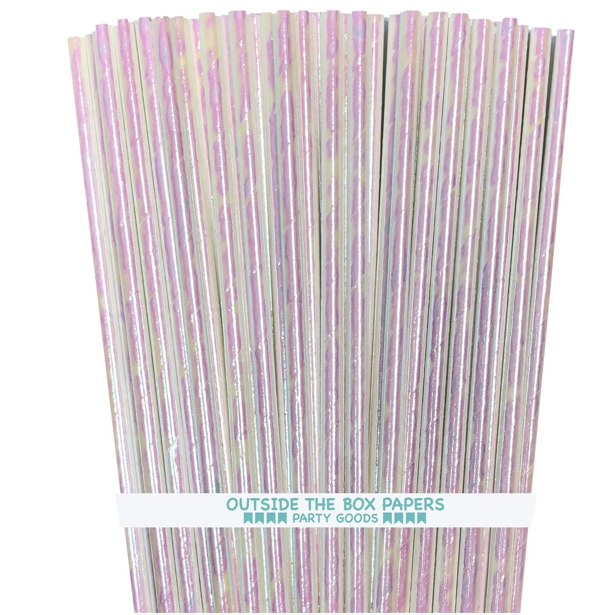 100 White Iridescent Paper Straws