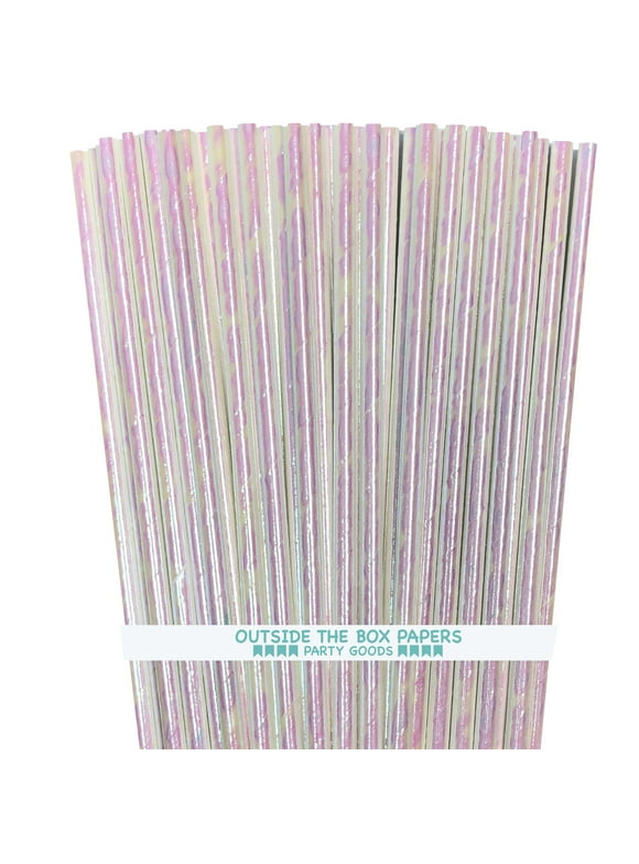 100 White Iridescent Paper Straws