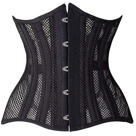 

Top Drawer Black Fishnet Double Steel Boned Curvy Cut Waist Cincher Corset