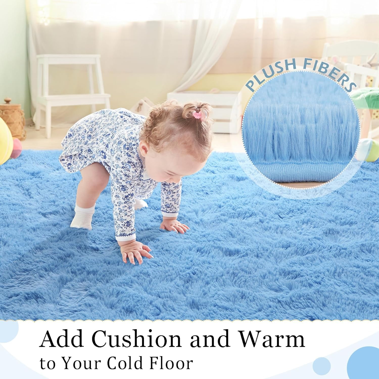Softlife Super Soft Rug For Living Room Fluffy Rugs For Dorm Room Cute Plush carpet For Bedroom,6' x 9',Cerulean Blue