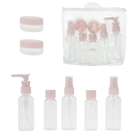 Unique Bargains 7 Pcs Travel Size Toiletries Bottles Containers Leakproof Squeezable Refillable Travel Container Set Pink