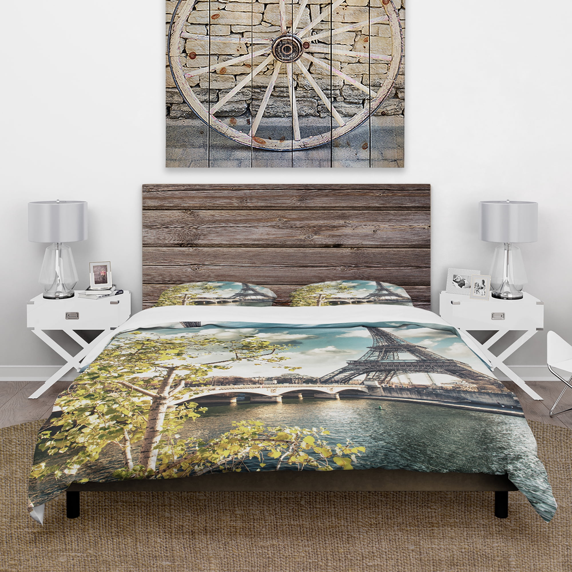Designart 'Vegetation Near Paris Eiffel Tower' Global Inspired Duvet Cover Set