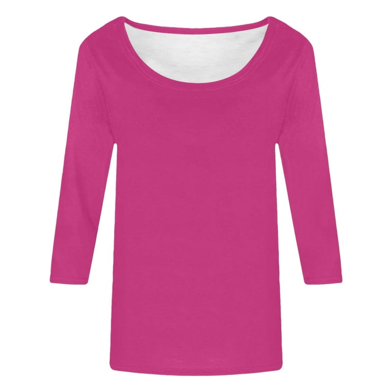 Huanyaaa Women's Casual Solid Color Print Neck Low Cut 3/4 Sleeve