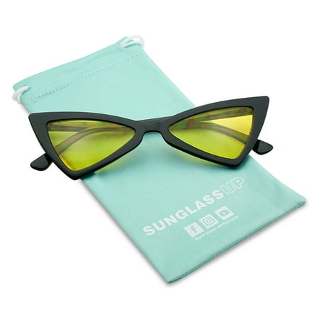 SunglassUP Small Vintage Pointed Cat Eye Triangle Colored See Through Bow-Tie Lens Sunglasses for Women