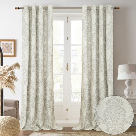 DriftAway Damask Curtains Gray Room Darkening Curtains for Bedroom 84 inch Grommet Thermal Drapes for Living Room French Country Farmhouse Medallion Damask Window Treatments 2 Panels Linen Gray