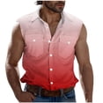 thumbnail image 2 of Dianli Summer Beach Mens Muscle Tank Top Hawaiian Gradient-Print Turndown-Collar Sleeveless Sports Tank with Pockets Cardigan-Style Shirt Top Breathable Quick-Dry Outdoor Vacation, 2 of 5