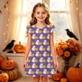 thumbnail image 2 of Yuncity Girls Halloween Dress Crew Neck Ruffle Sleeve Cute Ghost Pumpkin Print Sweet Casual Nightdress Size 4-5 Years Purple, 2 of 5