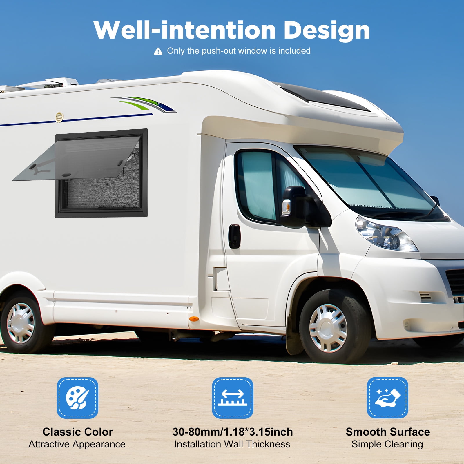 LiHUiee RV Caravan Camper Van Push Out Window RV Window With Window Screen 600x450mm for RVs, Trailers