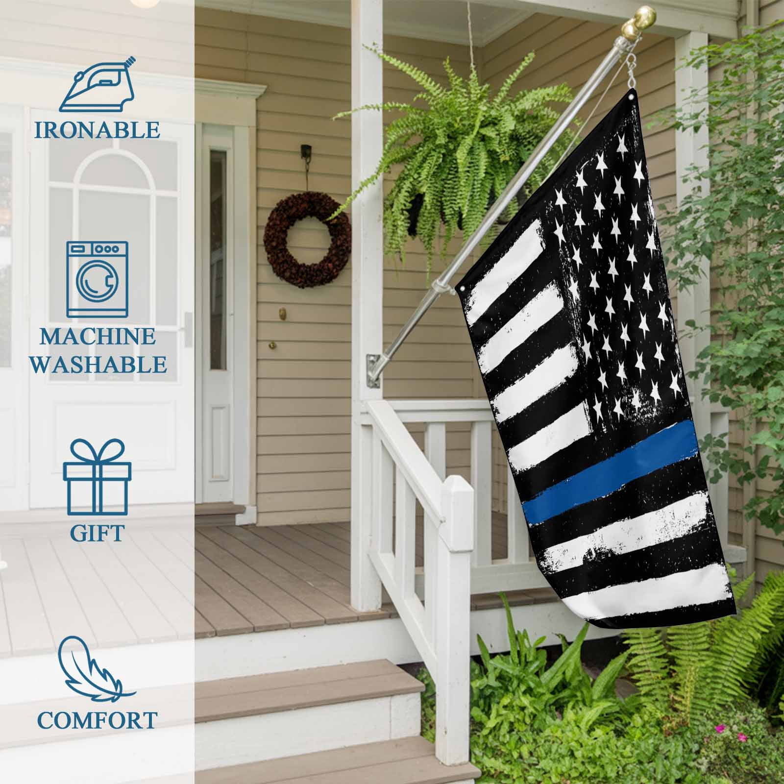 4th of July Flags for Outside 3x5 ft American USA Flag Sloth Outdoor Flags Double Sided Grommets House Banner Black White And Blue Line Patio Yard Flag for Outdoor Party Porch Independence Day Decor