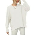 thumbnail image 2 of TFEOQRY Pullover Sweater for Women Solid Color Rib Knitwear Long Sleeved Round Neck Sweater Top White, 2 of 8