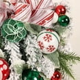 thumbnail image 6 of Christmas Artificial Wreath Flocking Snow Covered Rattan Upside Down Tree Red Bowknot Ribbon Scene Layout Shiny Balls Xmas Door, 6 of 8