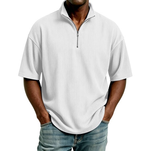 Guluxicc Men's Corduroy Shirts Quarter Zip Short Sleeve Shirts for Everyday Wear Summer Casual Outfits