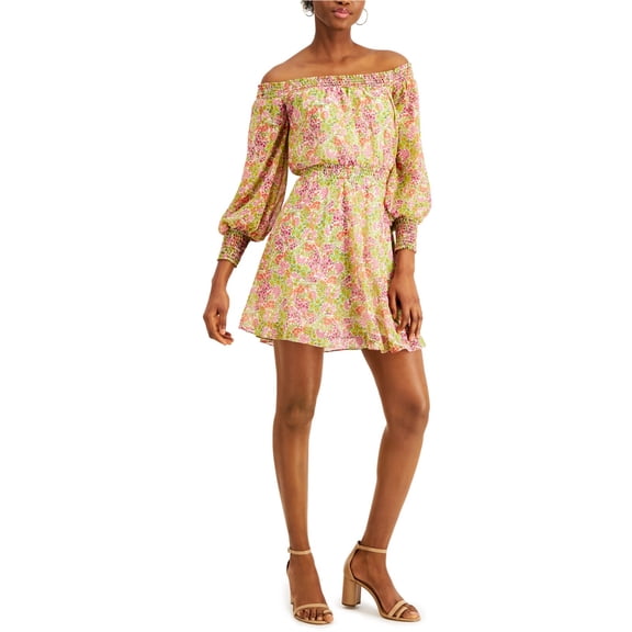Leyden Womens Citron Daisy Floral Off-Shoulder Mini Dress, Multicoloured, Large