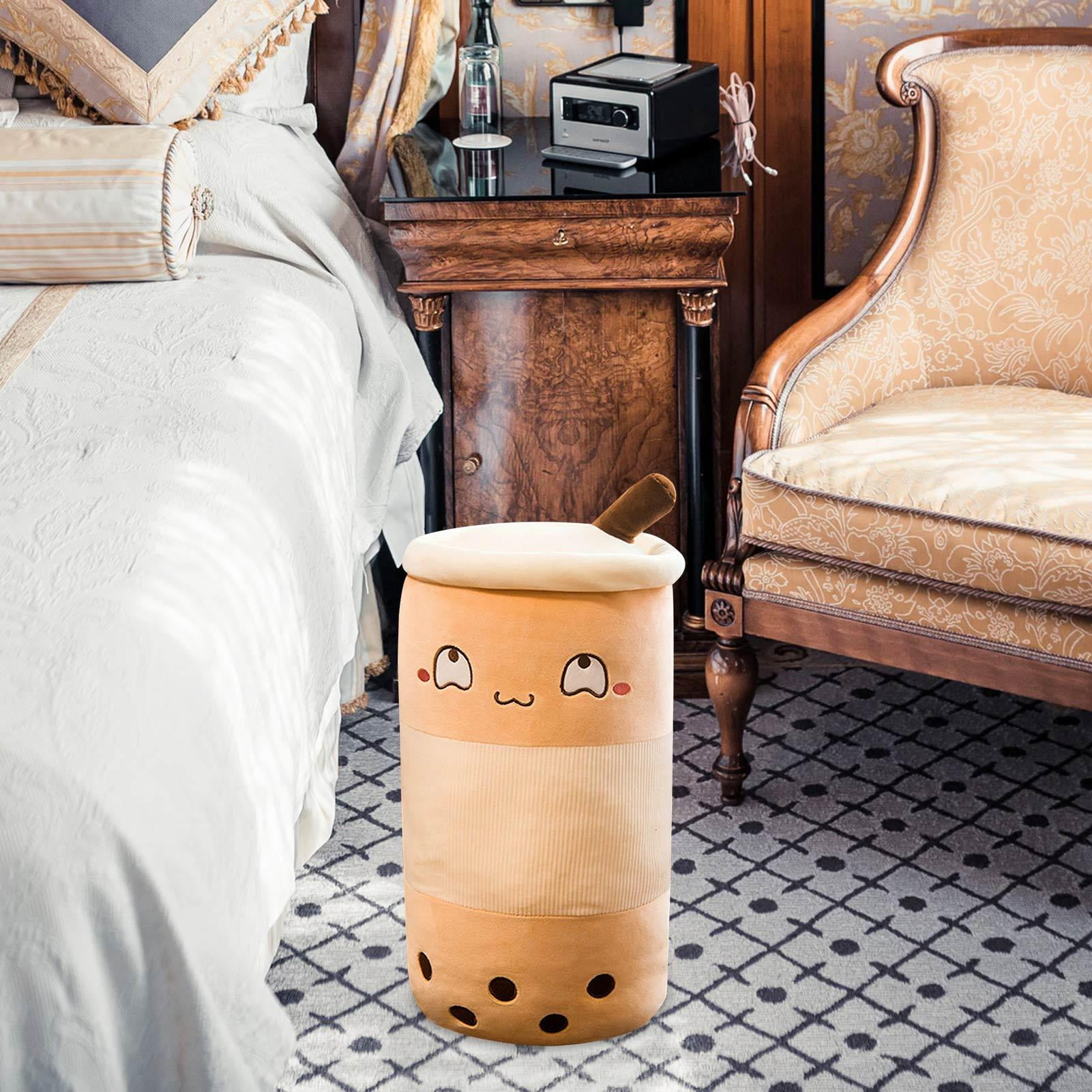 Kids Birthday Gift-Brown HYL World Creative Boba Plush Toy Stuffed Bubble Tea Bottle Hugging Pillow Decoration for Sofa Bed