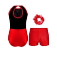 thumbnail image 2 of Manyakai Kids Girls Figure Skating Leotard Outfits Sleeveless Sparkly Gymnastics Unitards with Shorts Red 16, 2 of 5