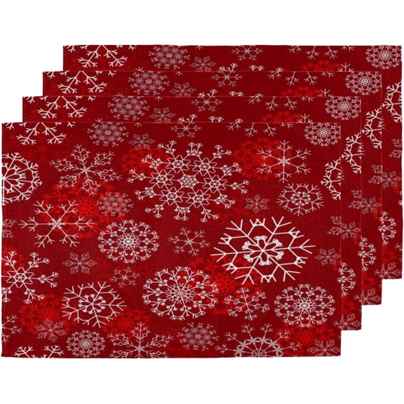 Placemats Set of 6 Christmas Snowflake Fabric Placemats 12x18 Inch Square Placemat for Kitchen Table Heat Resistant, Easy to Clean Table Placemats