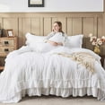 thumbnail image 4 of White California King Comforter Set, 3 Pieces Lightweight Fluffy Farmhouse Shabby Chic Bedding Comforter Sets, Soft Microfiber All Season Cal King Bed Sets(104x96Inch), 4 of 9