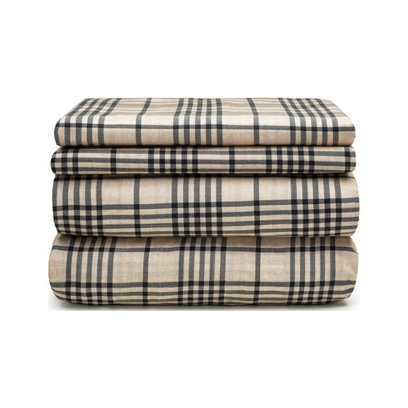 HAUZER HOME TEXTURED PLAID 100% Cotton Printed Sheet Set