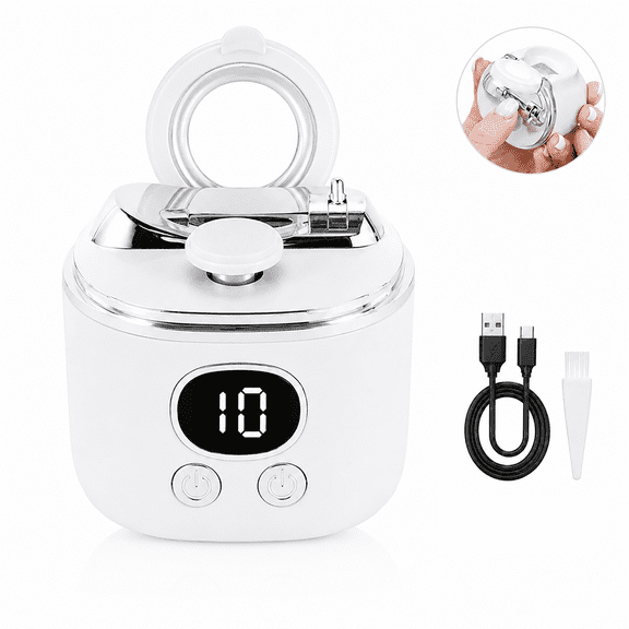 Electric Nail Clipper, 2 in 1 Automatic Nail Trimmer Magnifier Display LED Light Nail Scraps Storage, for Baby Seniors Adults (White)