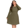 thumbnail image 3 of Cueply Women's Plus Size Ribbed Knit Dress Long Sleeve Crew Neck Empire Waist Casual A-Line Dress with Pockets, 3 of 8