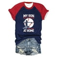 thumbnail image 2 of Hauts d'Été pour Femmes, Blouses Décontractées Élégantes 2024, T-Shirts à Blocs de Couleur Raglan Imprimé Lettres de Baseball Col Rond Manches Courtes Bleu, 2 of 4