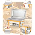 thumbnail image 4 of Ensemble de 6 Buffets à Réchaud, Réchauds en Acier Inoxydable de 9,5 Qt avec Couvercles, Porte-Couvercles, Ustensiles de Service, Réchauds de Buffet Dorés pour Traiteur, Fêtes, Mariages, Restaurants, 4 of 7