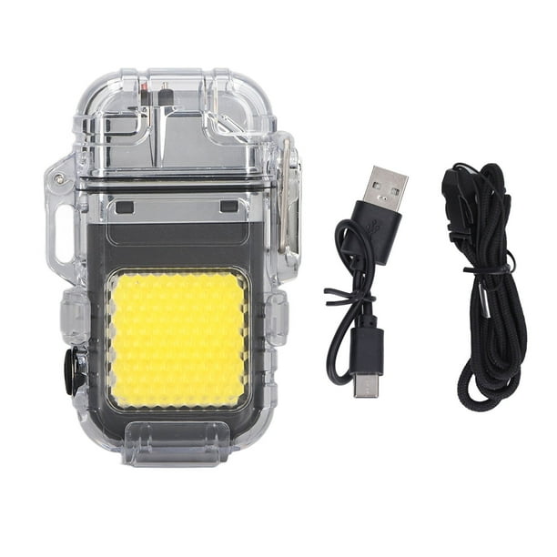 Encendedor de arco eléctrico IP56, resistente al agua, a prueba de viento, con iluminación LED, portátil, multifuncional, de doble arco, color negro.