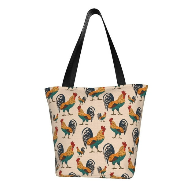 Fotbe Rooster Bolsa de Playa con Estampado, Bolsa de Hombro, Bolsa de Mano Espaciosa, Bolsa de Viaje Ligera, Bolsa de Compras Versátil