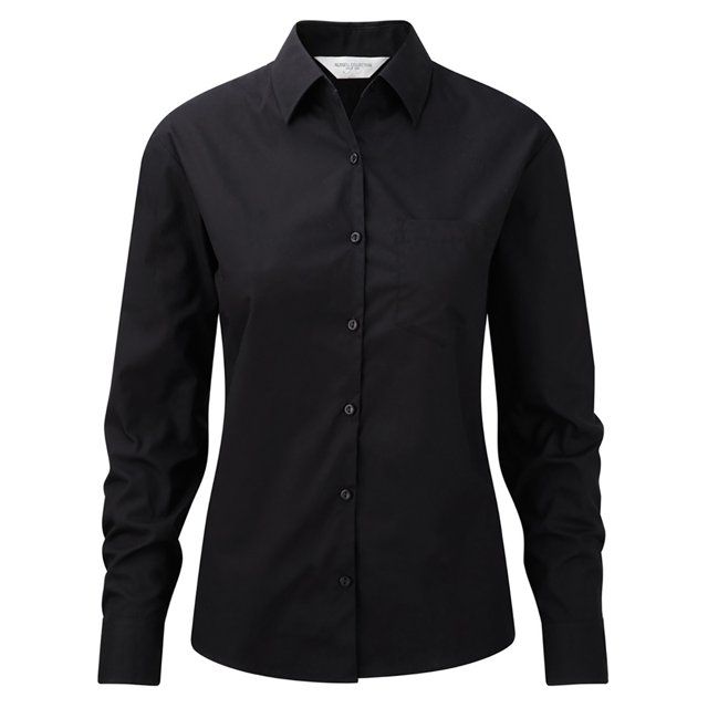 Jerzees - Camisa de trabajo de manga larga de algodón puro para mujer (Negro)
