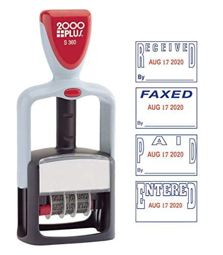 2000 Plus Red/Blue Ink Self-Inking Date and Message Stamp, 4 in 1