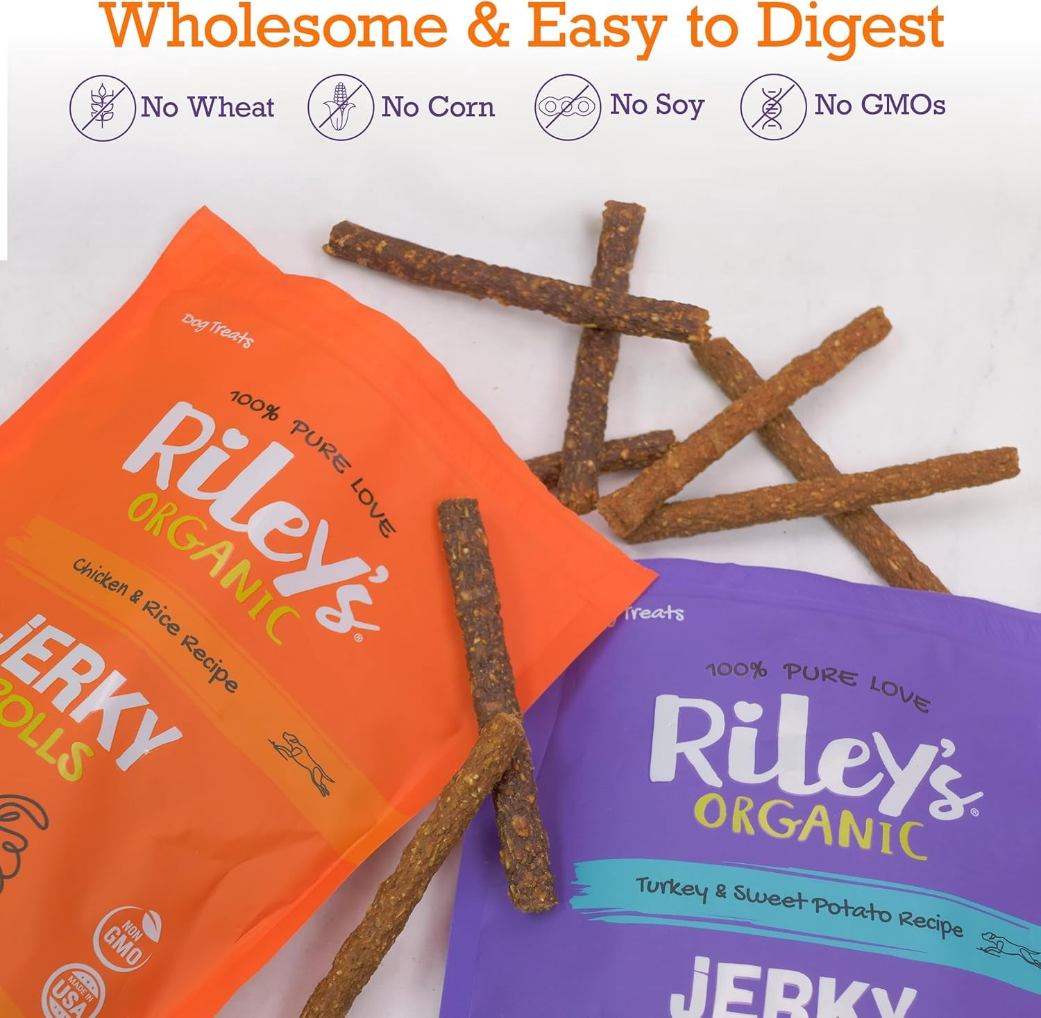 Riley's Dog Jerky Treats - Turkey & Sweet Potato - Non-GMO, High Protein, All Natural Dog Chews - Training Treats for Small & Large Dogs - Easy to Break into Bite-Sized Pieces - 10oz