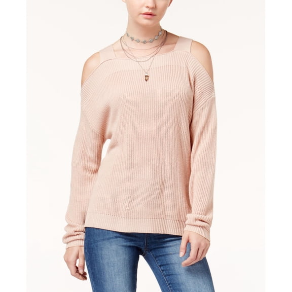 Hooked Up By Iot Juniors Knit Cold Shoulder Sweater Pink Dust L