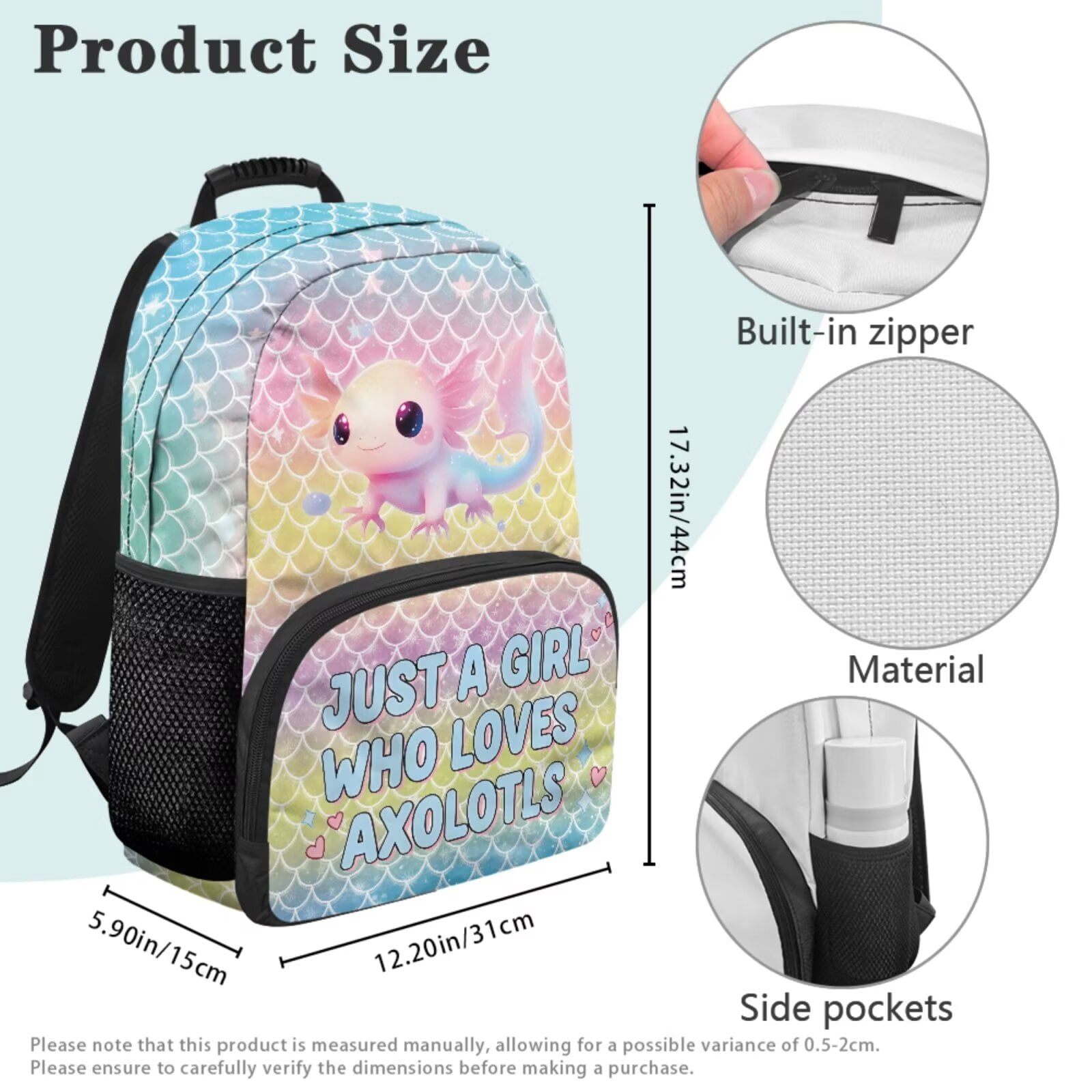 Binienty Axolotl Backpack With Matching Lunch Box Set For 4th Grade Girls Large Capacity School Bag Lunchbox Pencil Box Organizer Bookmark Students School Supplies