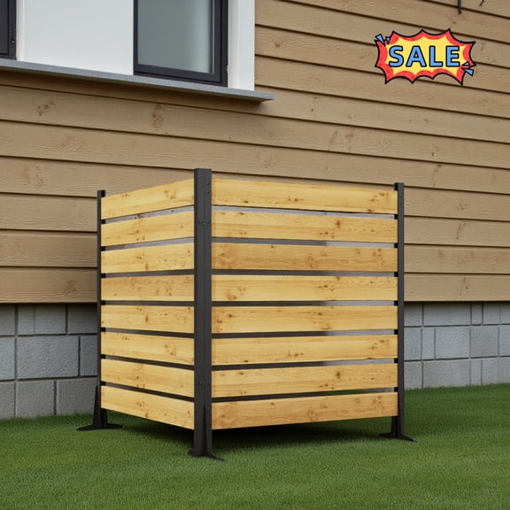 Tcbosik Privacy Screen Fence Outdoor 2 Panels, 55"H x 38.5"W Wood Air Conditioner Fence, No Dig Pool Equipment Enclosure Outside Hider for Trash Can, Black Natural