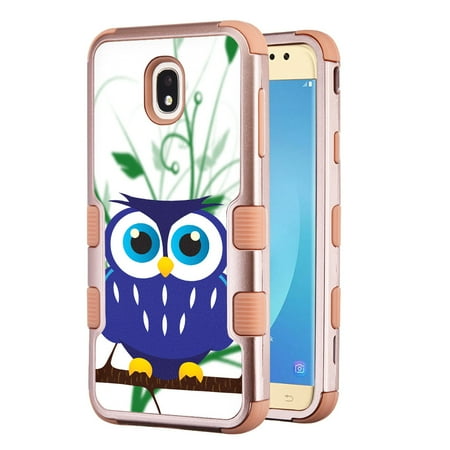Samsung Galaxy 4 Mini Case Owl 3-Layer Case for Samsung Galaxy J7 Crown / J7 aura / J7 Star / J7 Refine / J7 (2018), OneToughShield ® Hybrid Shockproof Protector Phone Case (Rose Gold Color) - Blue Owl ()
