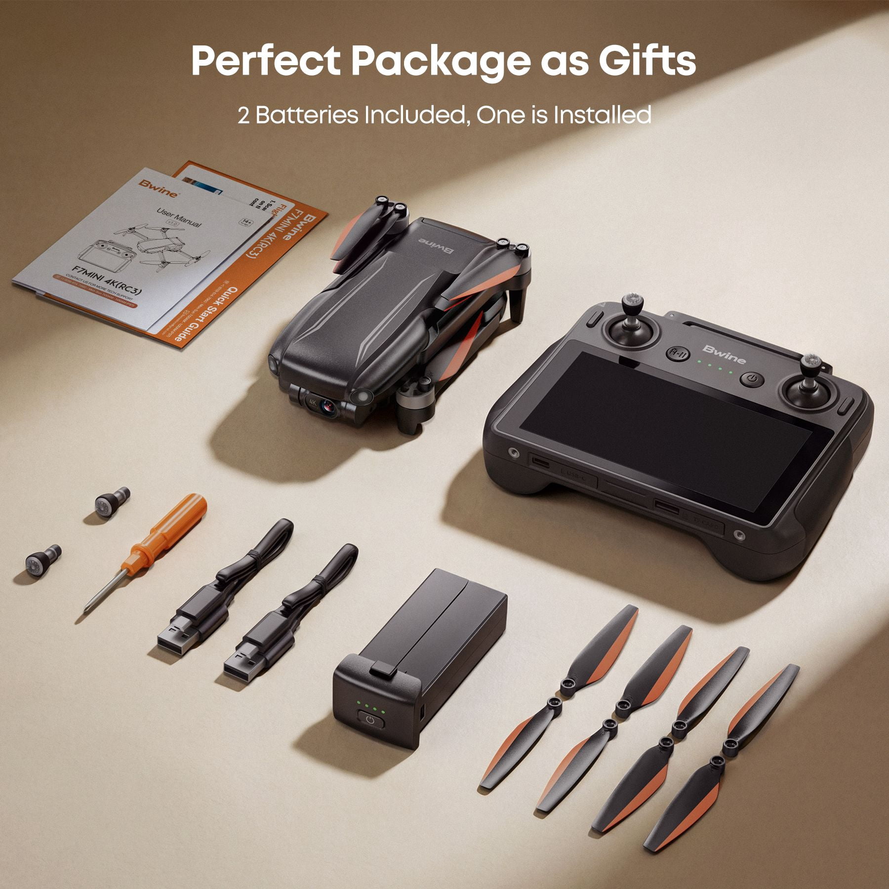 Bwine F7MINI 4K(RC3) Drones with Camera for Adults, 8K Photo 4K Video, RC with 1080P Screen, 20000ft Transmission, 64min Flight, 3-Axis Gimbal, 249g FAA-Exempt, GPS Track, Auto Return, Beginner Mode
