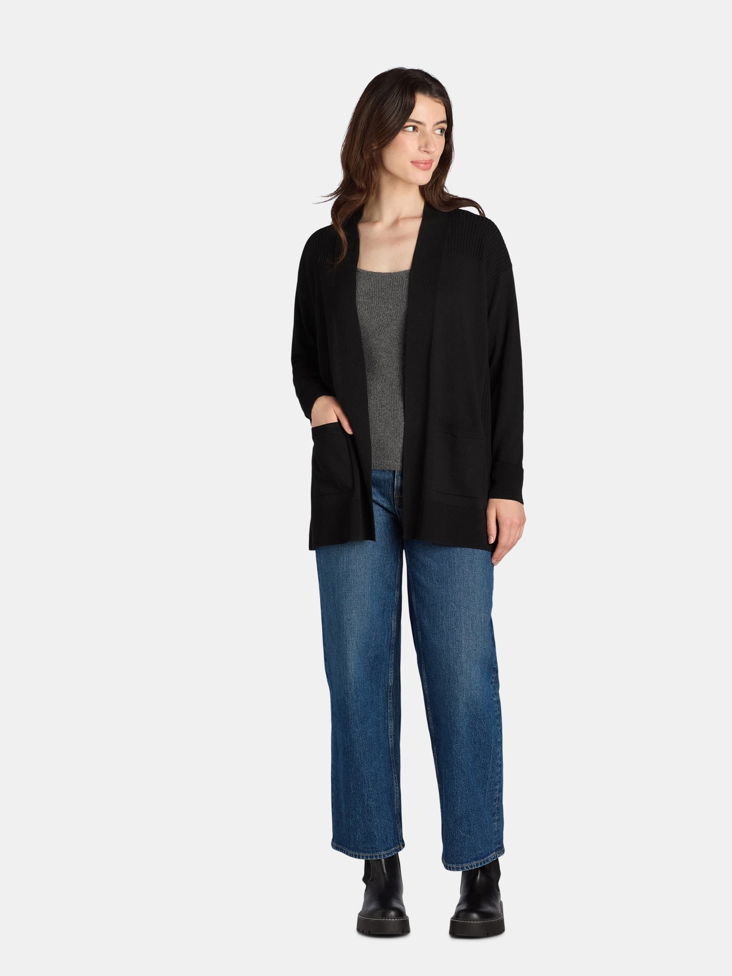 Time and Tru Women's and Women's Plus Open Front Cardigan Sweater, Sizes XS-4X