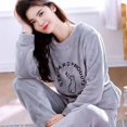 thumbnail image 3 of Conjunto de Pijama de franela para Mujer, ropa de dormir cálida de dibujos animados, estilo coreano, a la moda, para el hogar, Otoño e Invierno, 3 of 5