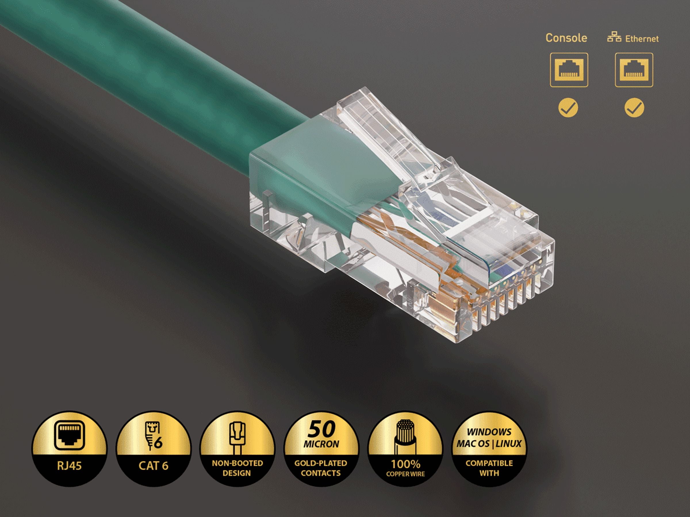 Cable Leader 50ft Cat6 UTP Non-Booted Ethernet Network Patch Cable 24AWG Bare Copper, Green