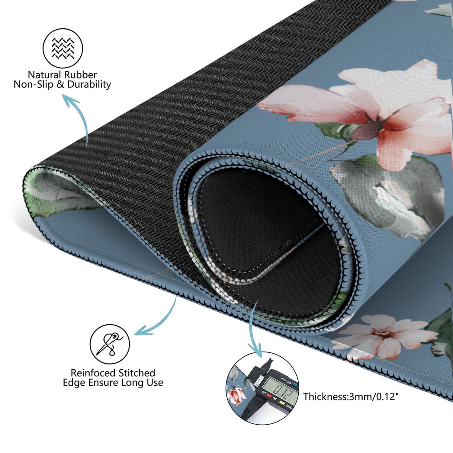 Floral Style Mahjong Mat 31.5x31.5 Inches Rubber Material Provides Quiet Non-Slip Surface for Tile and Card Game Play