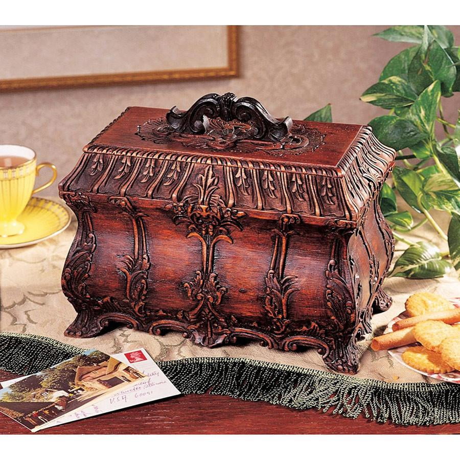 Victorian Antique Replica Hand Carved Tea Chest Storage Box